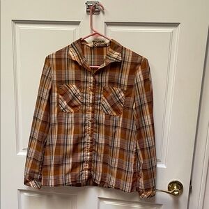Vintage Plaid Button-Up Shirt in Rust and Cream